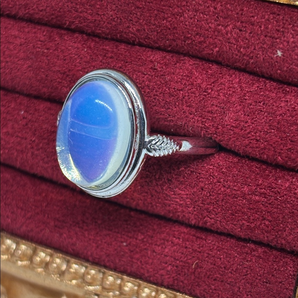 Opal set in Minimalist Silver Tone Band